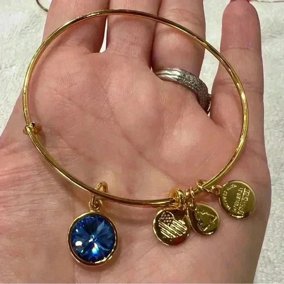 ALEX AND ANI September Birth Month Charm Bangle In Shiny Gold - Picture 1 of 4